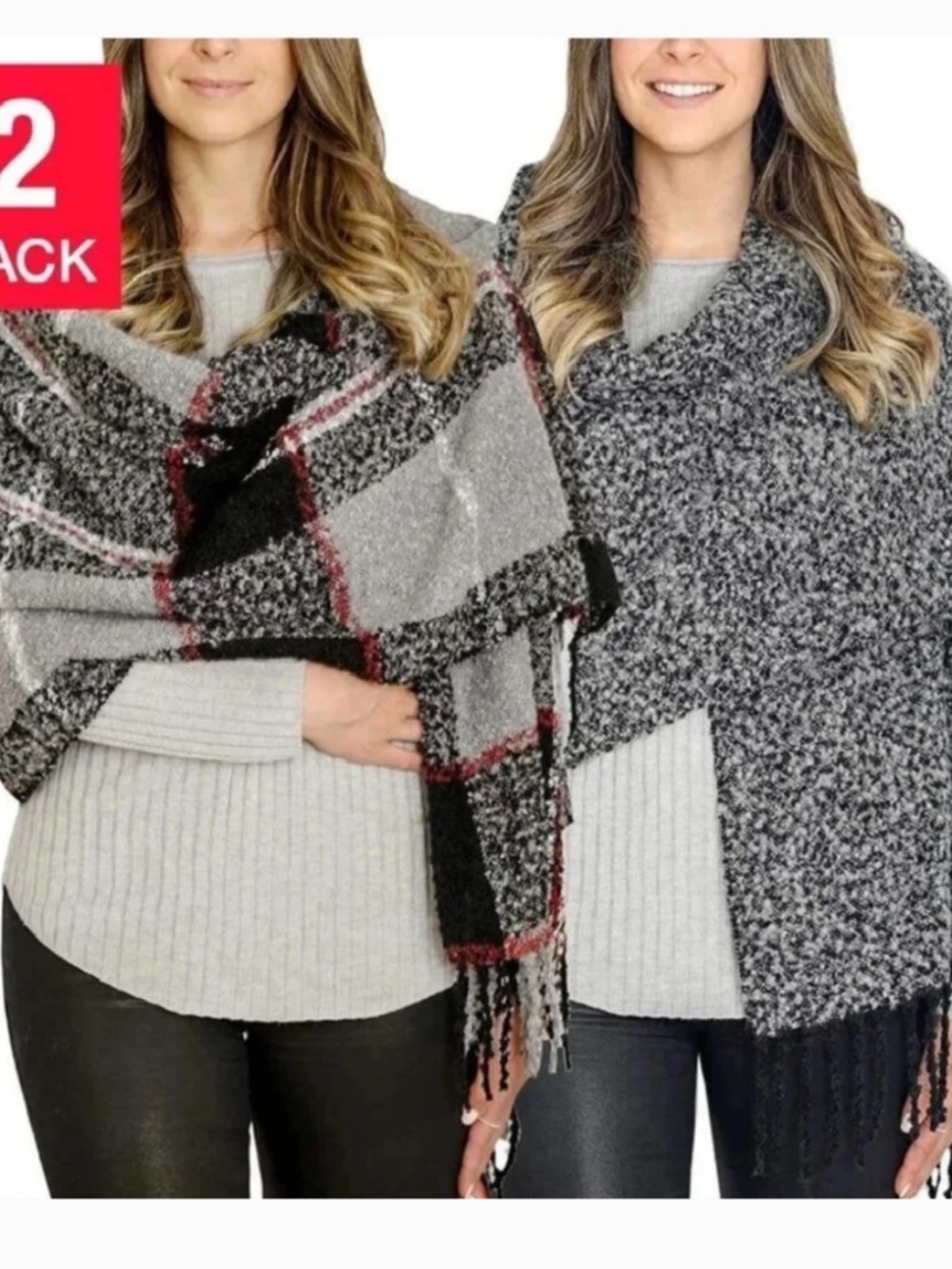 Emanuel Geraldo 2 Pack Blanket Scarf Color Black Plaid Black Blend